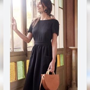 Sezane Black Short-Sleeve Midi Dress with Pockets